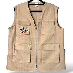 DISNEY x PRETTYLITTLETHING 100% Cotton Khaki Jacket / Vest Front Zip Cargo Sz 6